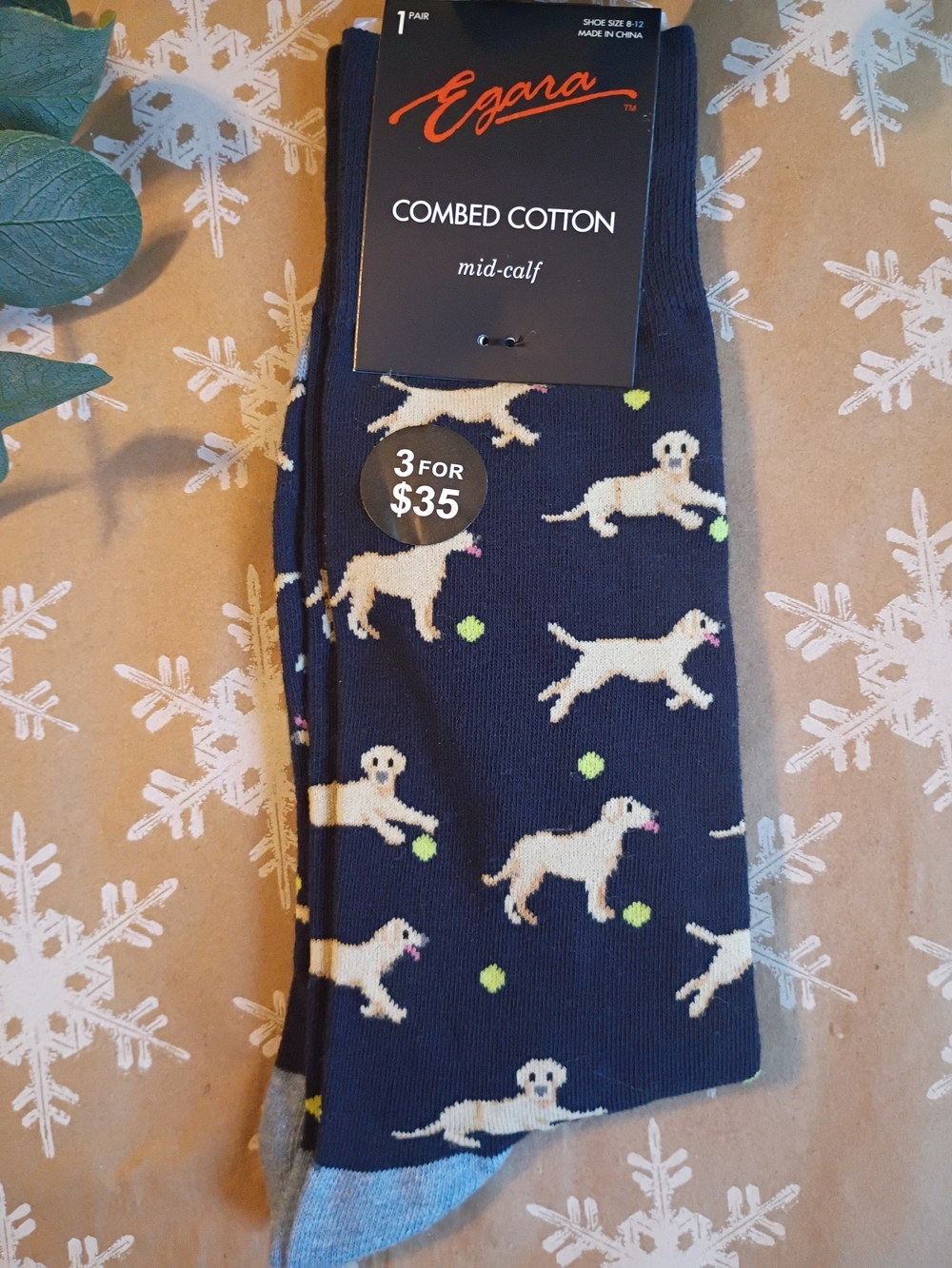 Egara Navy Dog Pattern Combed Cotton Socks